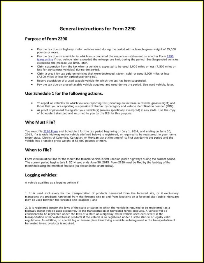 Instructions For Form 2290 Schedule 1 Instructions For Form 2290 Schedule 1