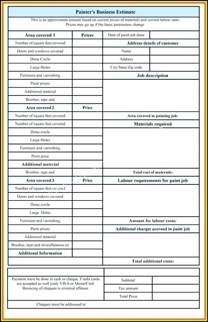 Interior Painting Estimate Forms Interior Painting Estimate Forms