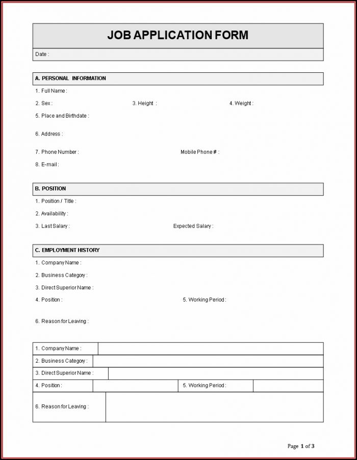 Job Application Form Template Word Download Job Application Form Template Word Download