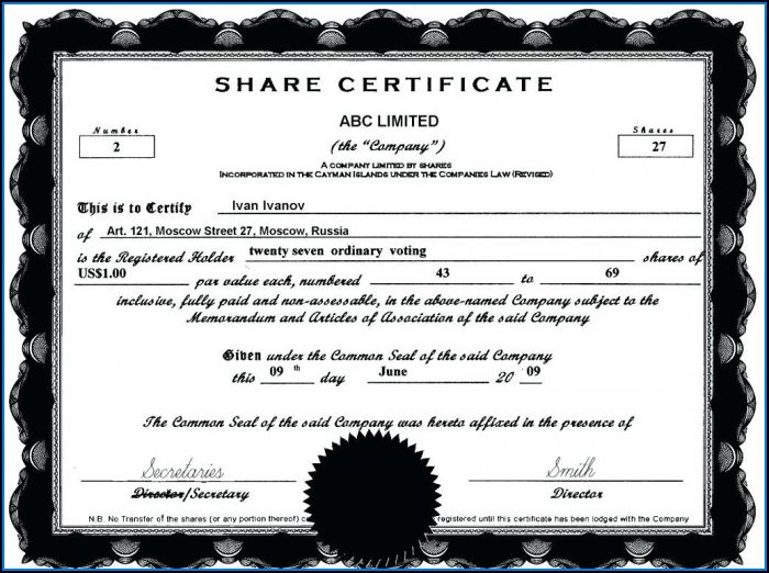 Limited Company Share Certificate Template Limited Company Share Certificate Template