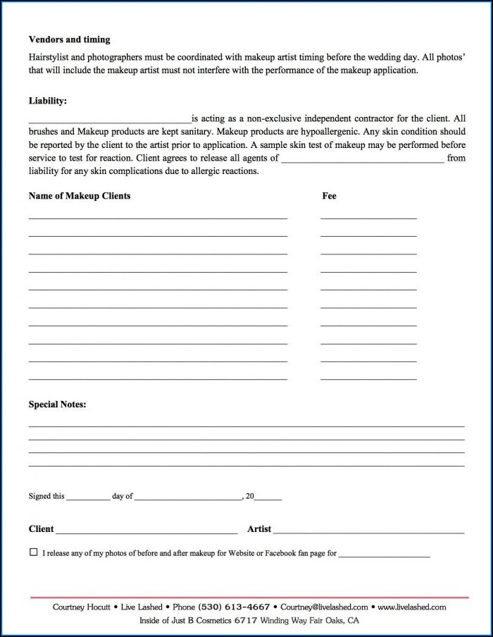 Makeup Artist Invoice Form Makeup Artist Invoice Form