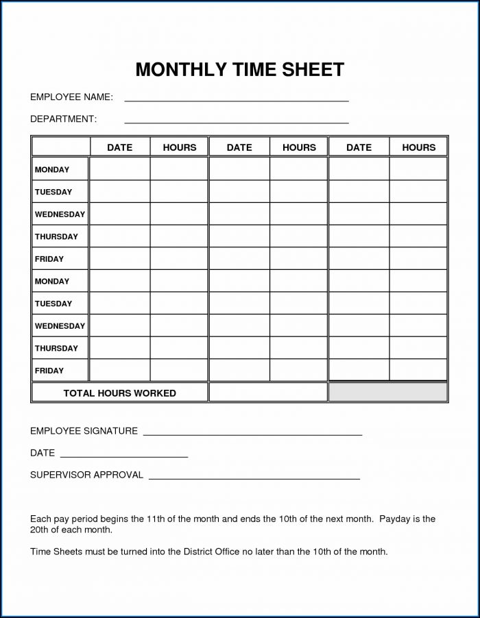 Monthly Timesheet Template Excel Free Download Monthly Timesheet Template Excel Free Download