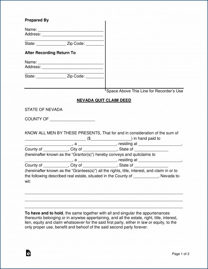 Nevada Quit Claim Deed Form Word Nevada Quit Claim Deed Form Word