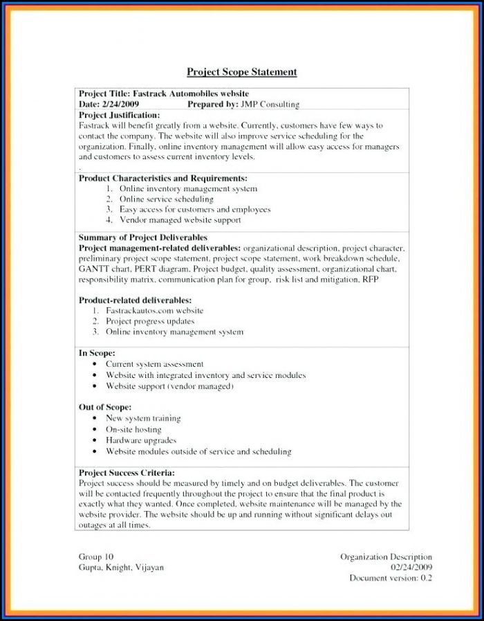 Project Management Scope Document Templates Project Management Scope Document Templates