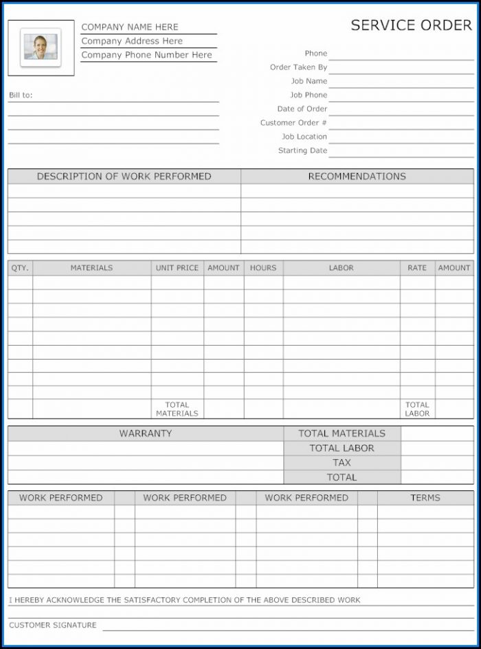 Service Work Order Form Template Service Work Order Form Template