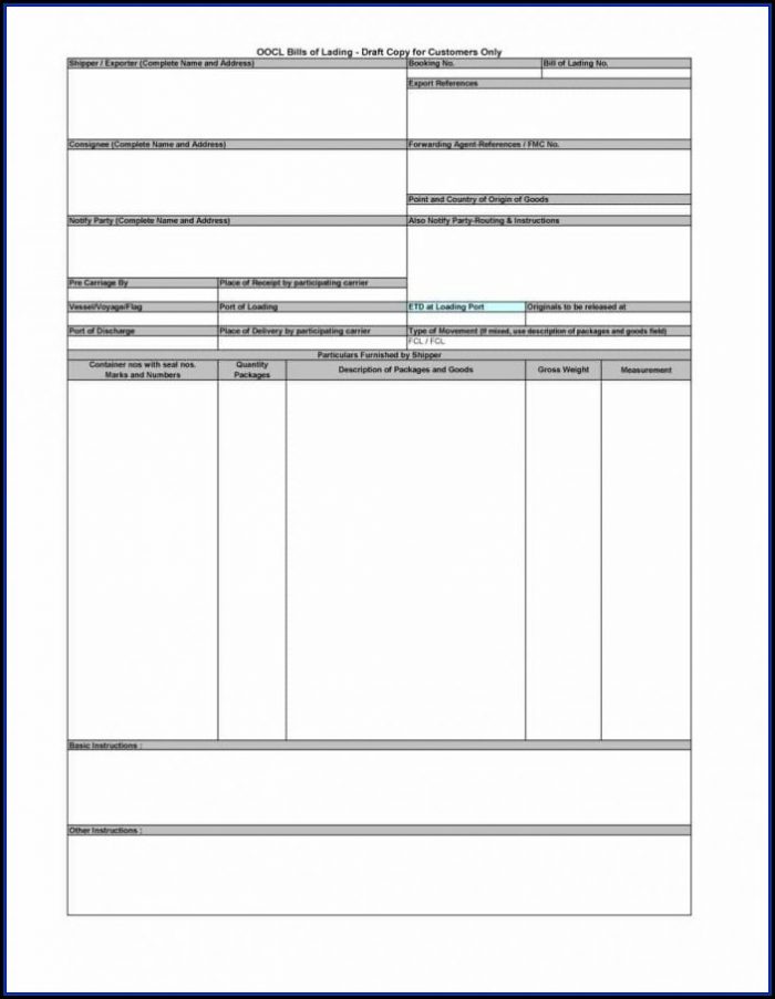 Straight Bill Of Lading Form Free Straight Bill Of Lading Form Free
