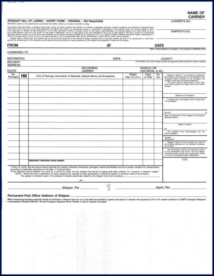 Straight Bill Of Lading Form Pdf Straight Bill Of Lading Form Pdf