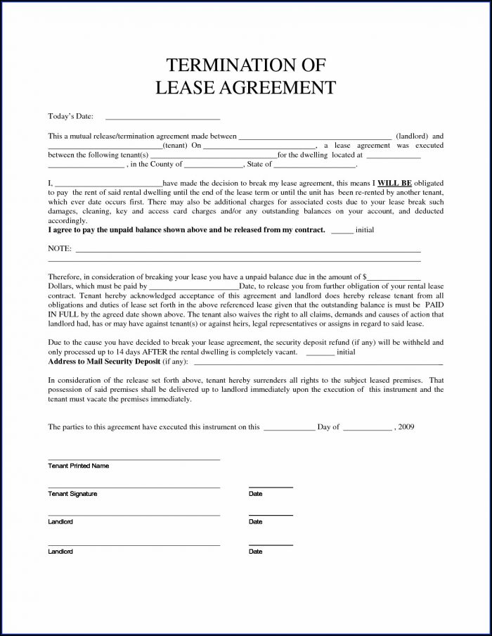 Termination Of Lease Agreement Form Ontario Termination Of Lease Agreement Form Ontario