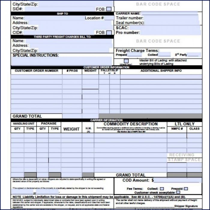 Uniform Straight Bill Of Lading Template Uniform Straight Bill Of Lading Template