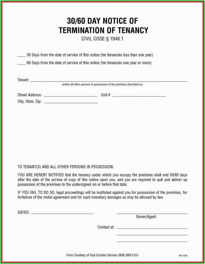 30 Day Eviction Notice Form Template 30 Day Eviction Notice Form Template