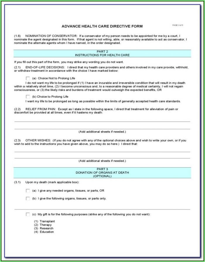 Advance Health Care Directive Form California 2018 Advance Health Care Directive Form California 2018