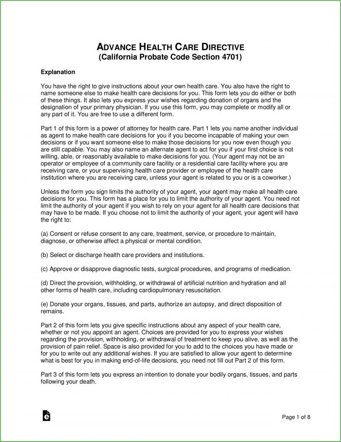 Advance Health Care Directive Form California 2019 Advance Health Care Directive Form California 2019