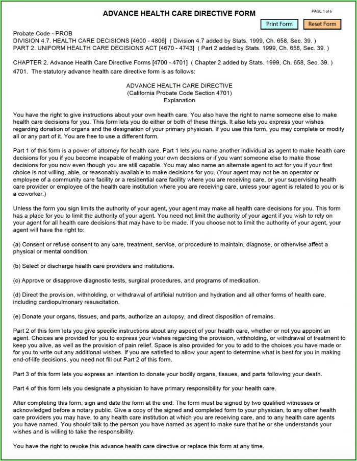 Advance Healthcare Directive Form California Pdf Advance Healthcare Directive Form California Pdf