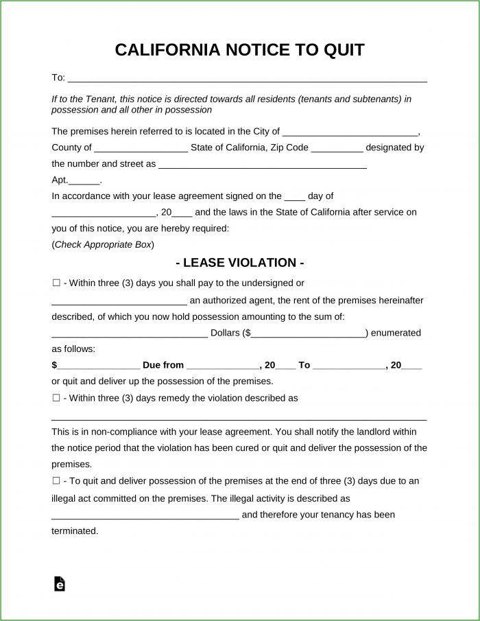 California Landlord To Tenant 30 Day Notice To Vacate Form California Landlord To Tenant 30 Day Notice To Vacate Form