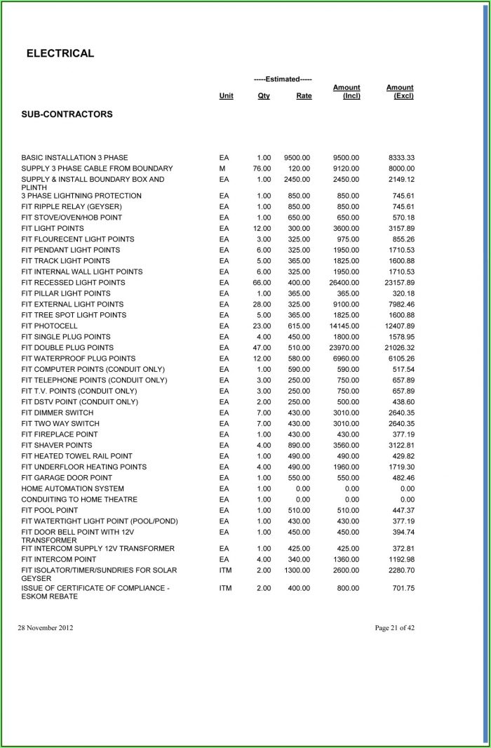 Construction Estimate Sample Form Construction Estimate Sample Form