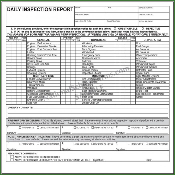 Daily Vehicle Inspection Report Template Daily Vehicle Inspection Report Template