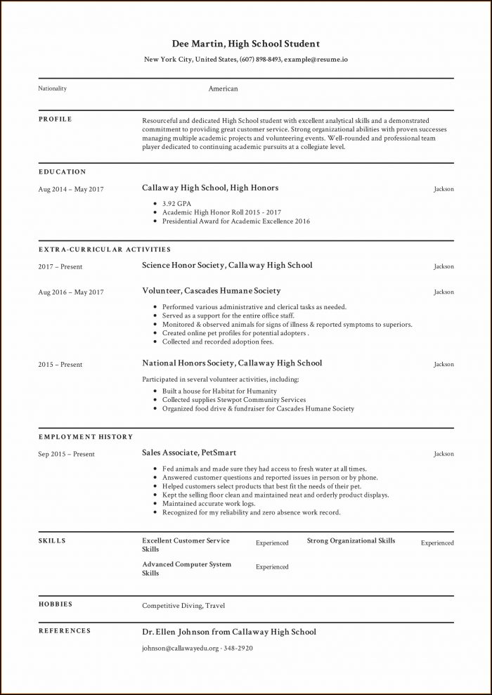 Free High School Resume For College Template Free High School Resume For College Template