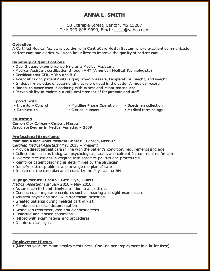 Free Medical Assistant Resume Free Medical Assistant Resume