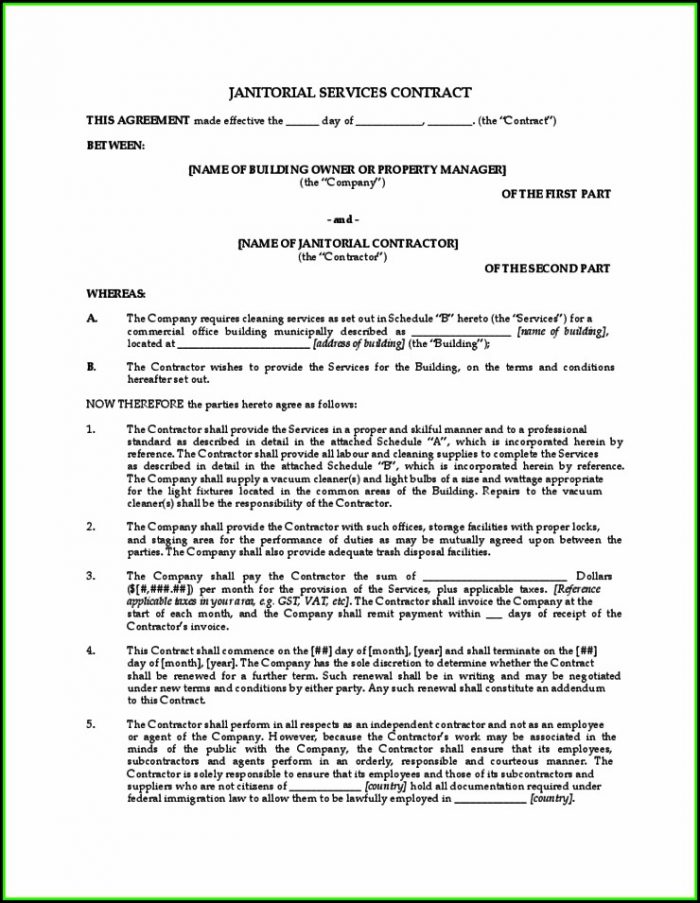 Janitorial Contract Sample Janitorial Contract Sample