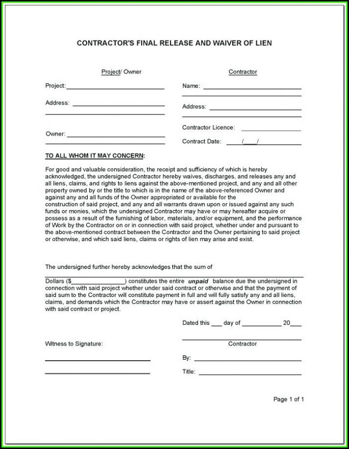Lien Release Form Texas Contractor Lien Release Form Texas Contractor