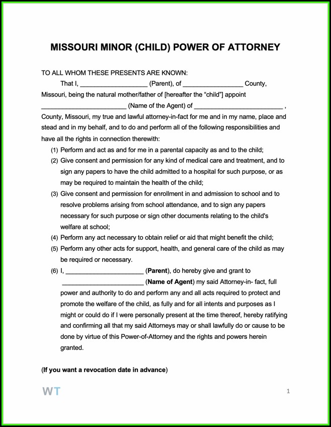 Missouri Child Power Of Attorney Forms Missouri Child Power Of Attorney Forms