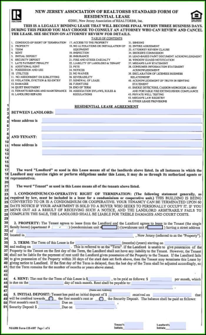 New Jersey Association Of Realtors Standard Form Of Residential Lease 2019 New Jersey Association Of Realtors Standard Form Of Residential Lease 2019