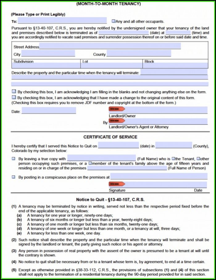 Notice To Terminate Tenancy Form Colorado Notice To Terminate Tenancy Form Colorado