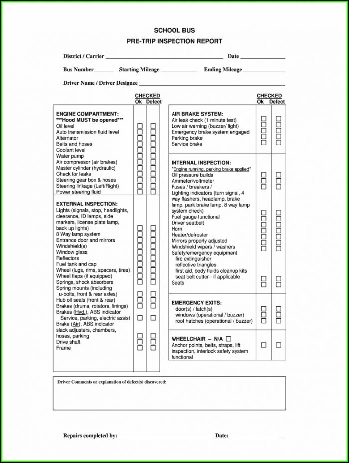 Ohio Cdl Pre Trip Inspection Checklist Form Ohio Cdl Pre Trip Inspection Checklist Form