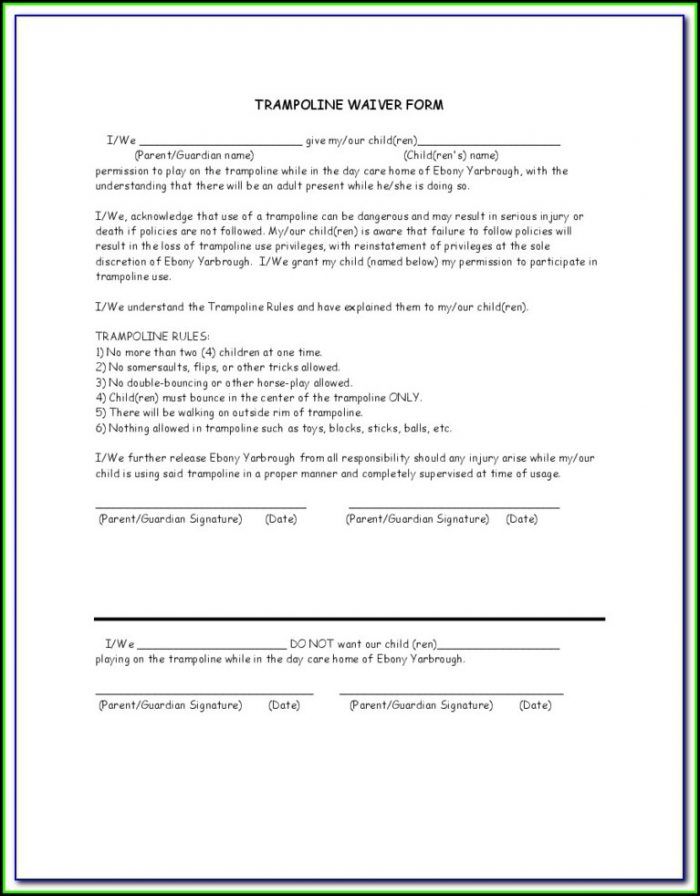 Personal Trampoline Waiver Form Personal Trampoline Waiver Form