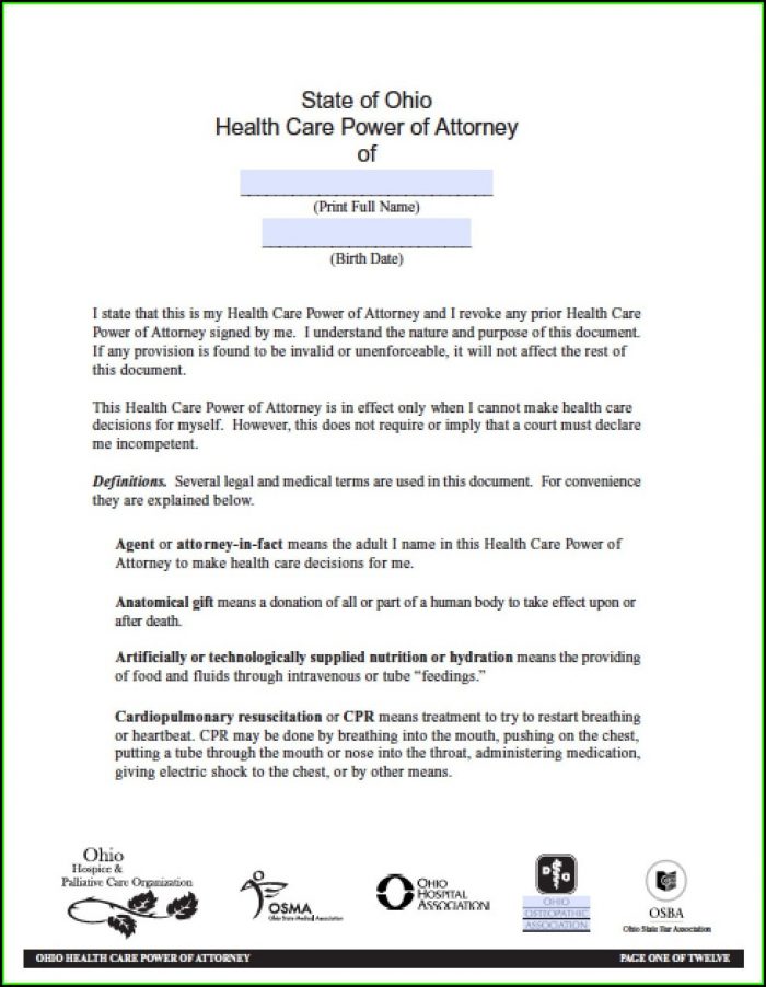 Printable Power Of Attorney Form Ohio Printable Power Of Attorney Form Ohio