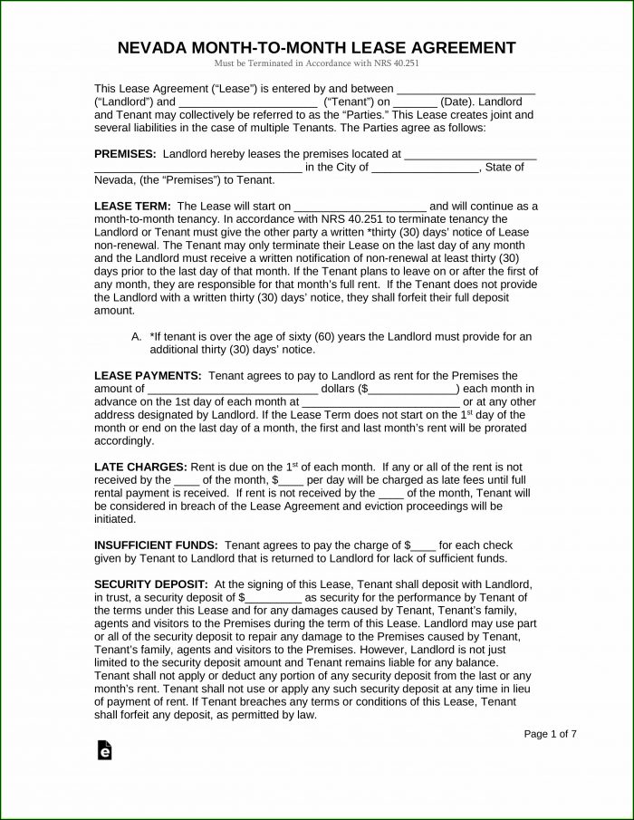 Rental Agreement Form Nevada Rental Agreement Form Nevada