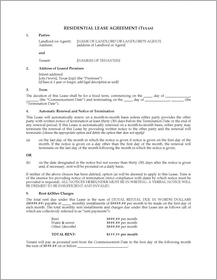 Residential Lease Forms Texas Residential Lease Forms Texas