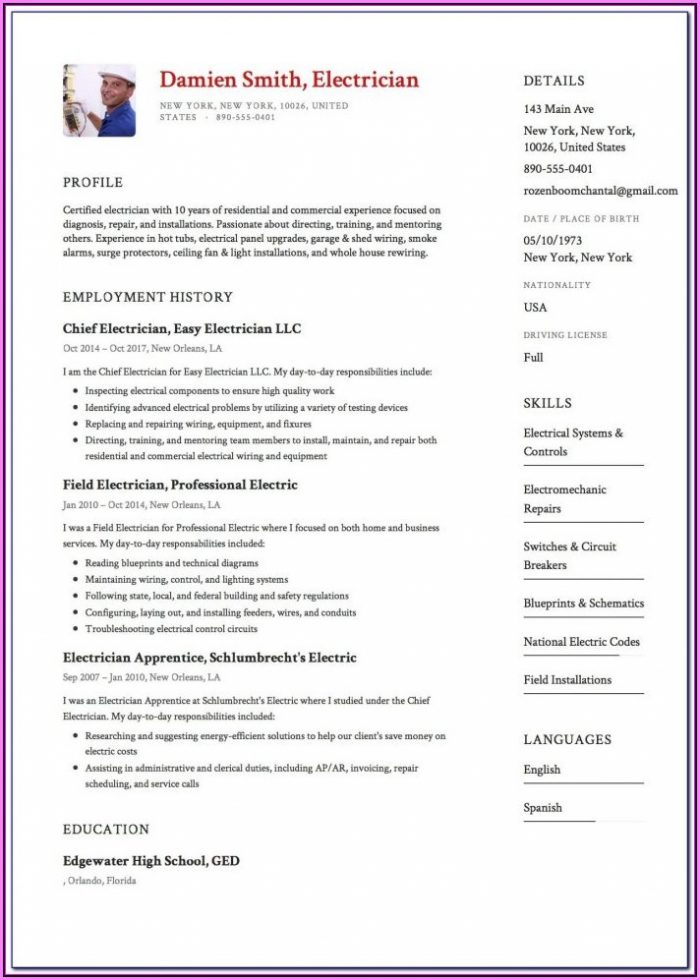 Resume Examples For Electricians Resume Examples For Electricians