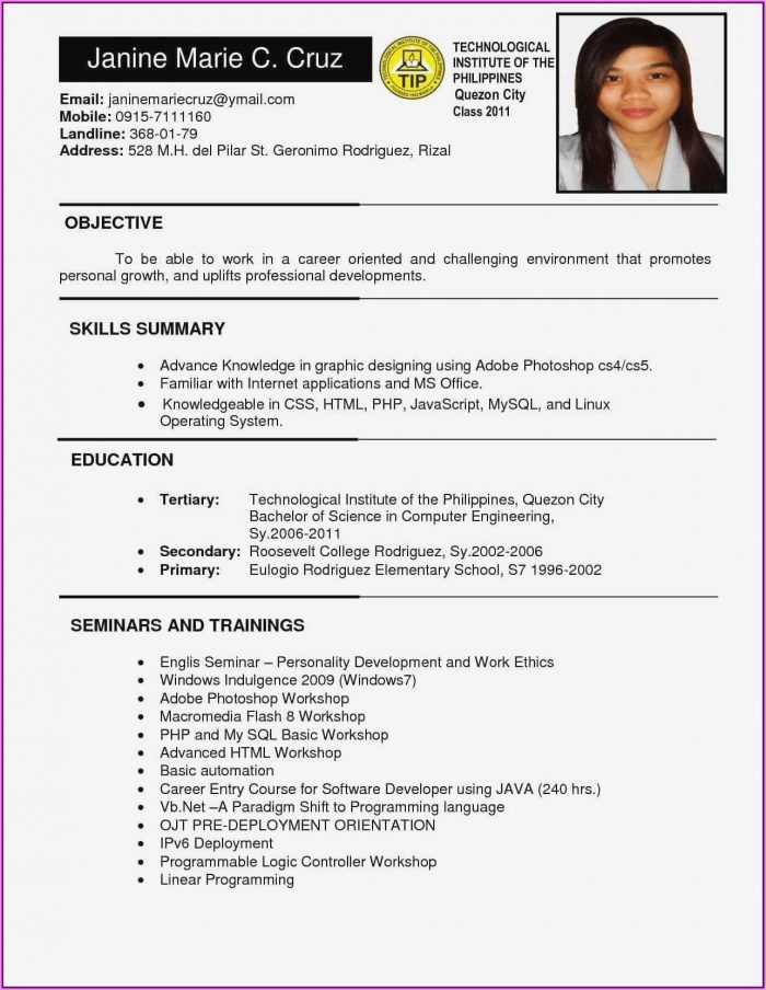 Resume Format Examples For Job Resume Format Examples For Job