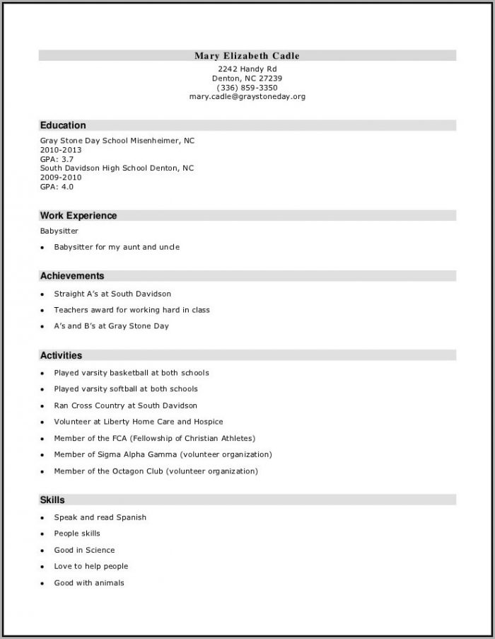 Resume Template For A Student In High School Resume Template For A Student In High School