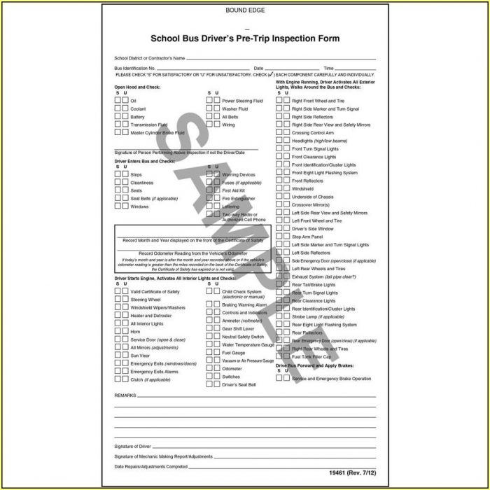 School Bus Driver Pre Trip Inspection Form School Bus Driver Pre Trip Inspection Form