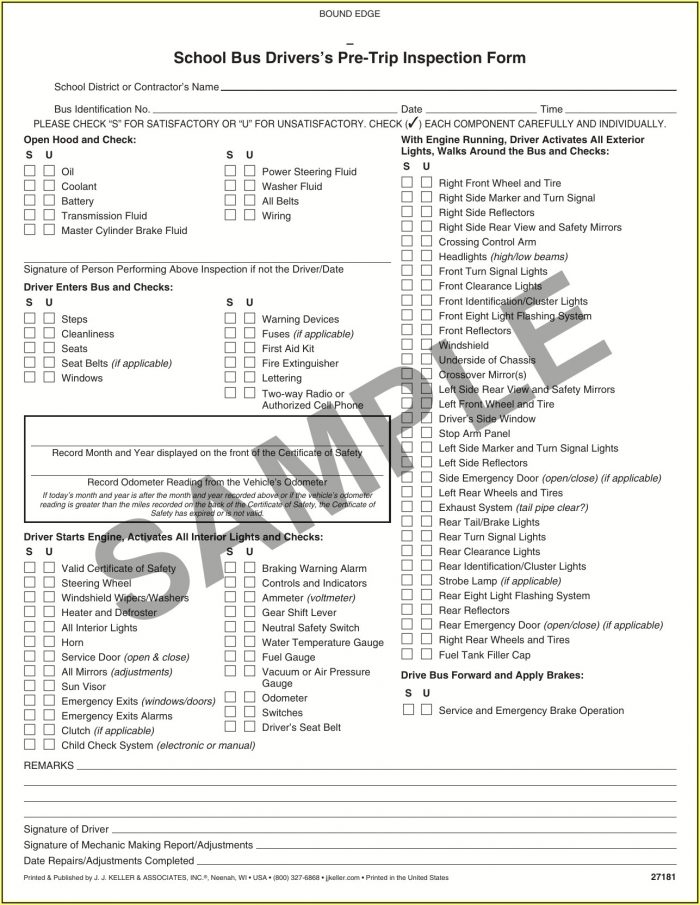 School Bus Pre Trip Inspection Form School Bus Pre Trip Inspection Form