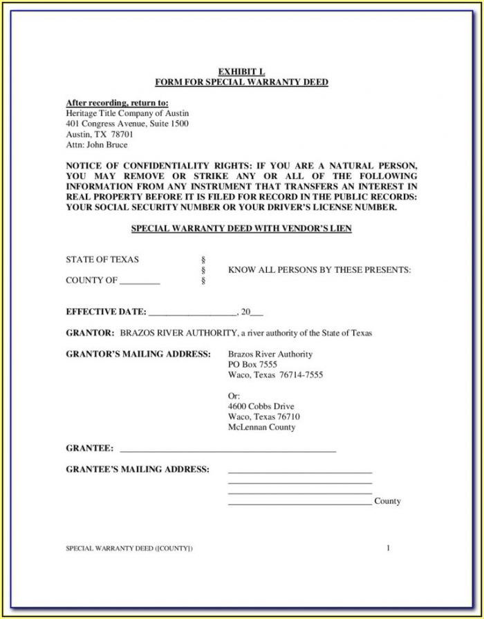 Special Warranty Deed Form Texas Divorce Special Warranty Deed Form Texas Divorce
