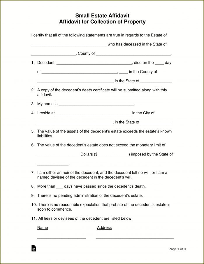 State Of Ohio Small Estate Affidavit Form State Of Ohio Small Estate Affidavit Form