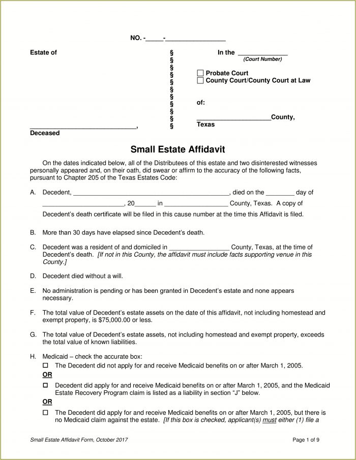 Texas Small Estate Affidavit Form Pdf Texas Small Estate Affidavit Form Pdf