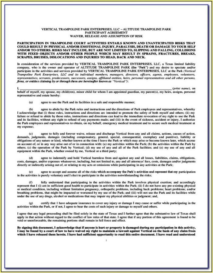 Trampoline Waiver Form Free Trampoline Waiver Form Free