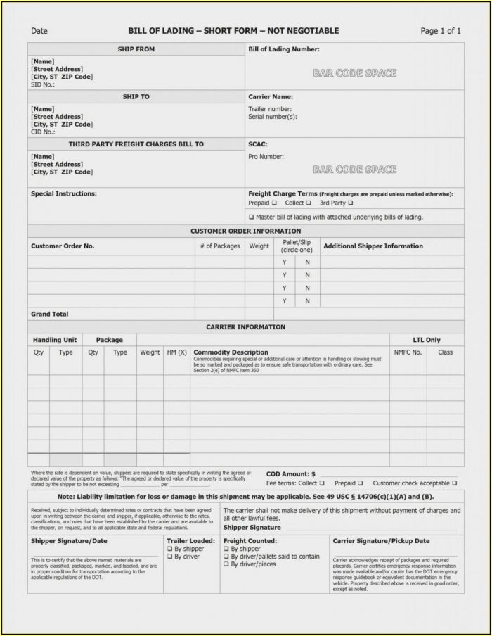 Ups Freight Bill Of Lading Template Ups Freight Bill Of Lading Template