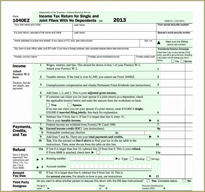 Us Federal Income Tax Form 1040ez Us Federal Income Tax Form 1040ez