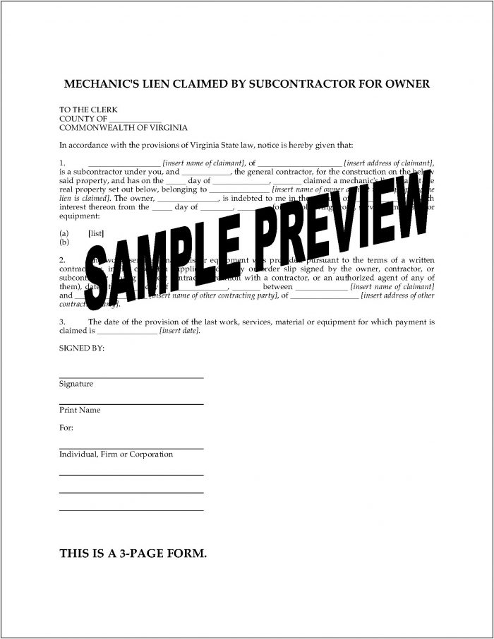 Virginia Mechanics Lien Notice Form Virginia Mechanics Lien Notice Form