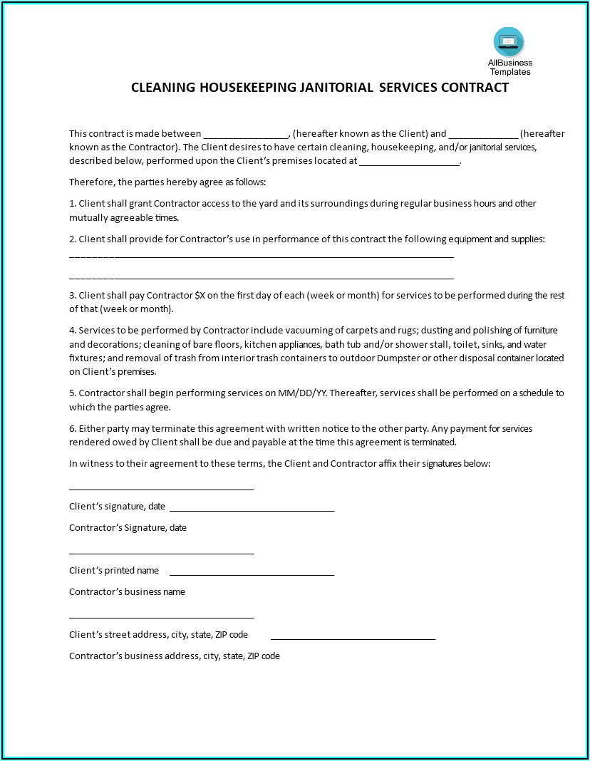 Cleaning Services Contracts Templates