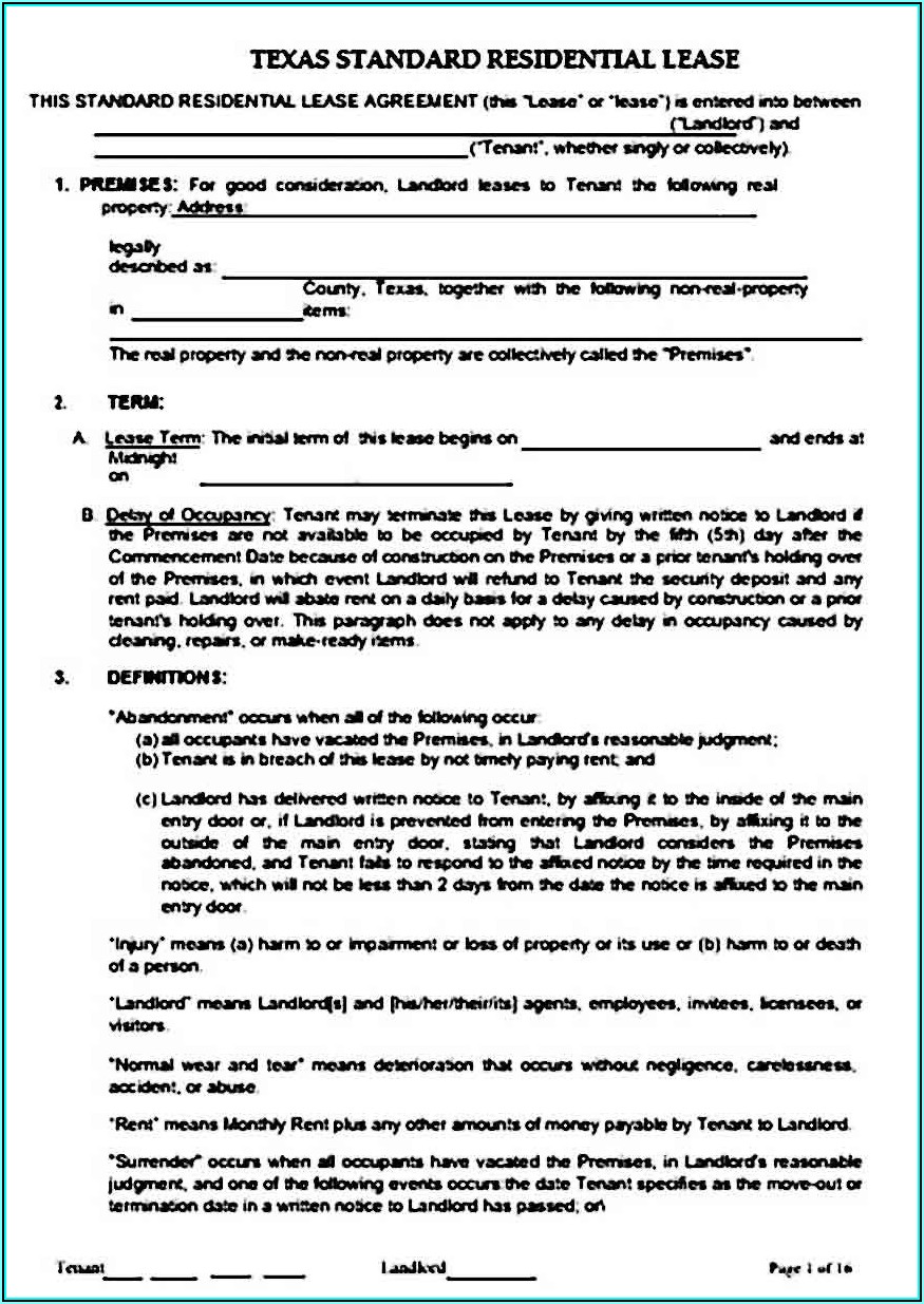 Legal Rental Agreement Form Texas