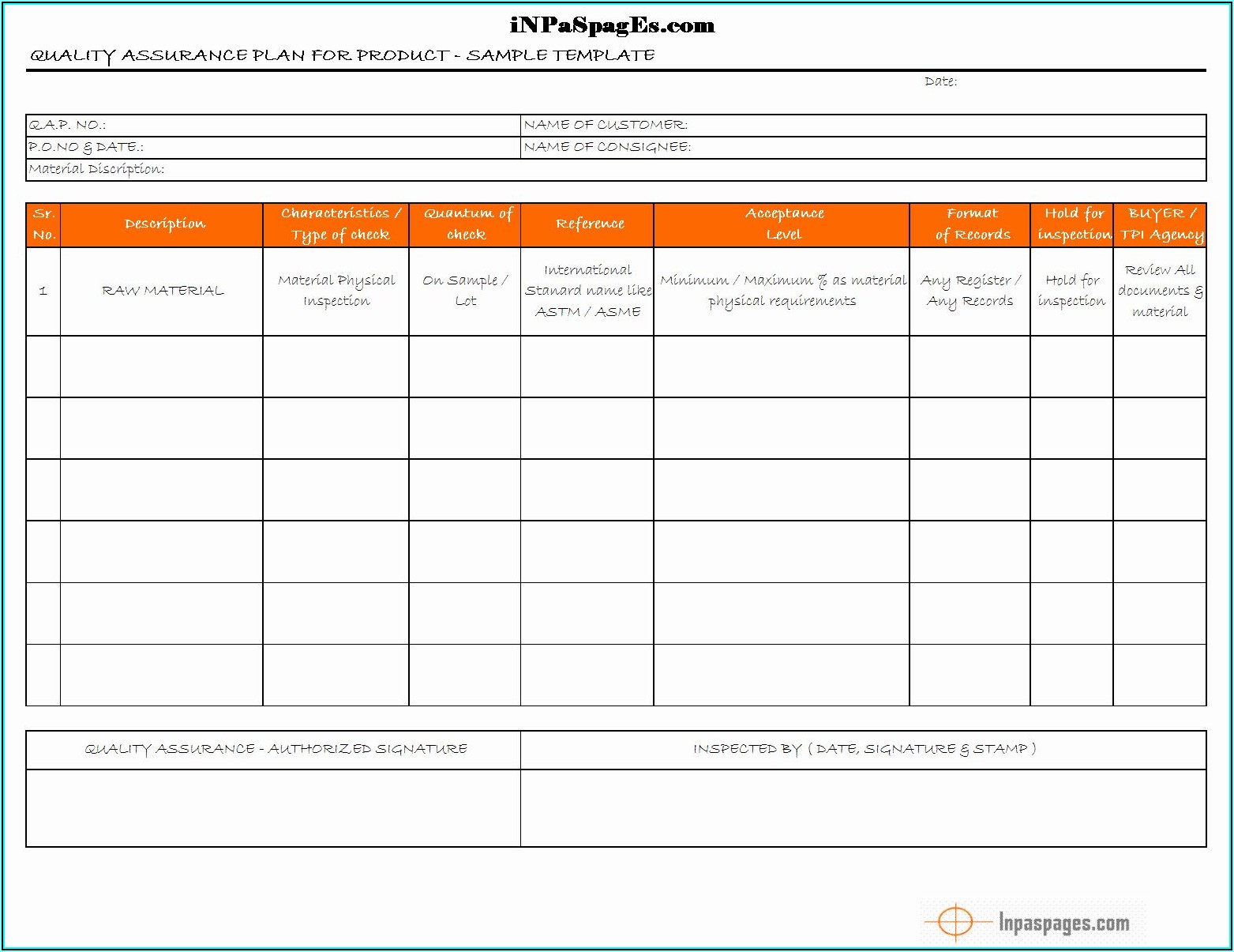 Quality Assurance Plan Template Free Download