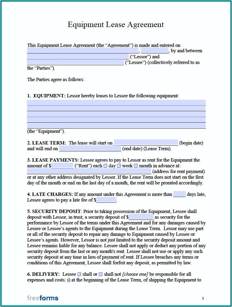 Word Free Equipment Rental Agreement Form Template