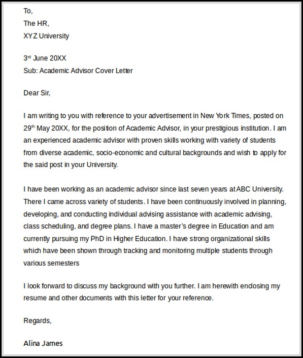 Academic Advisor Cover Letter Templates