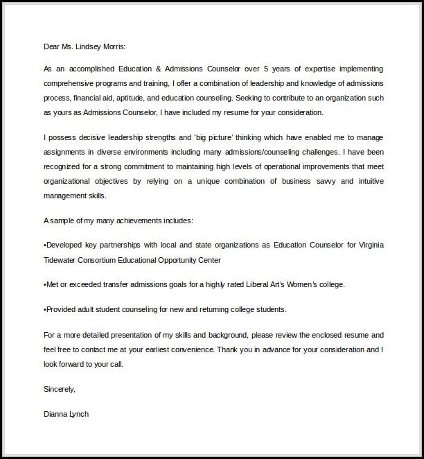 College Admissions Counselor Cover Letter